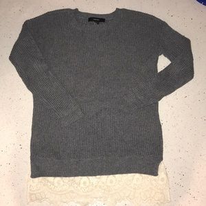 knitted crewneck sweater with lace bottom